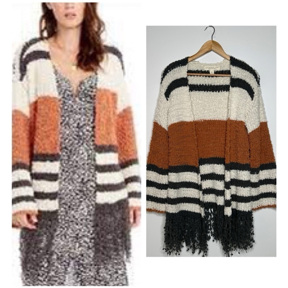 Saltwater LUXE Sherpa Fringe Open Cardigan Sweater Size XS